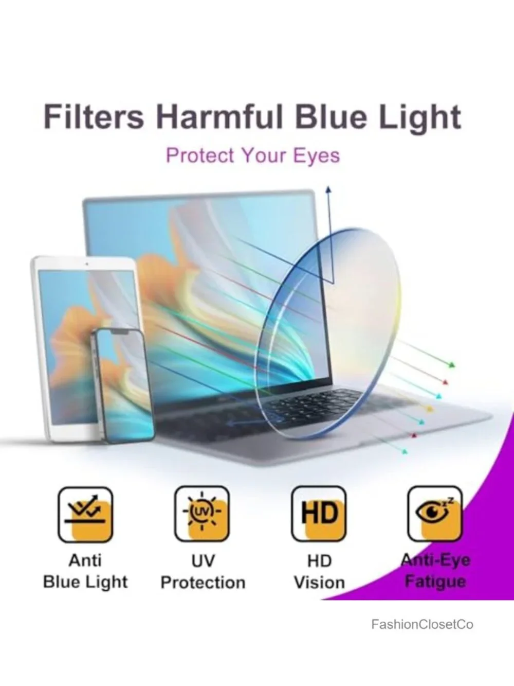 Oversized Square Blue Light Blocking Glasses for Women - Anti Glare UV400 TR90
